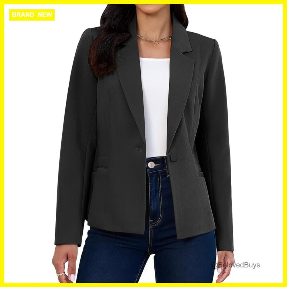 Professional Blazer with Pockets, Long Sleeve, Polyester Blend, Business Casual